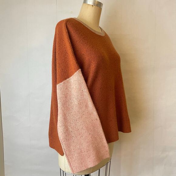 Roolee Colorblock Earthtone Pumpkin and Pink Wide Sleeved Crewneck Sweater 2XL - Picture 3 of 8